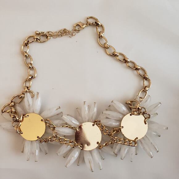 1970s Style Flower Power Tubular Crystal and Rhinestone Gold Tone Necklace - Picture 4 of 7